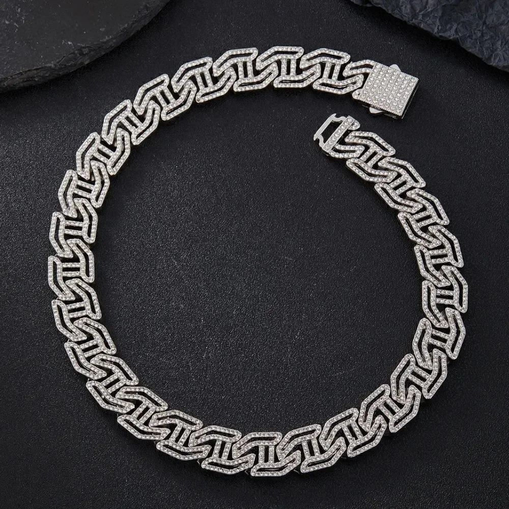 Iced Out Hip Hop Greek Link Chain - Picture 1 of 3